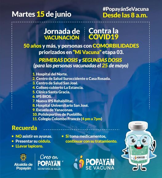 Continuamos con el proceso de vacunación para nuestra población de 50 años