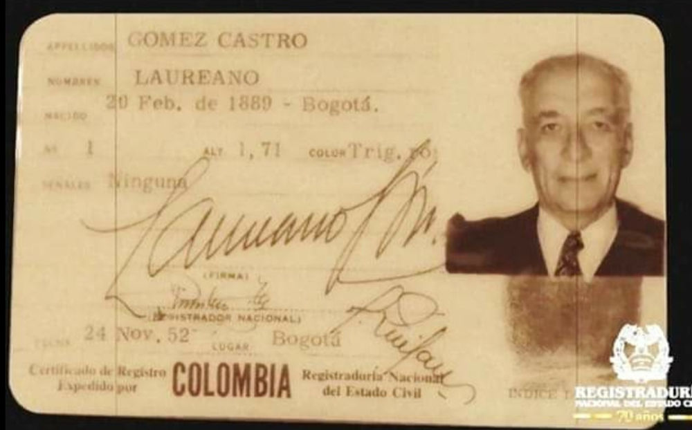 Al Presidente Laureano Gómez Castro El 24 de noviembre de 1952 la Registraduría Nacional del Estado Civil expidió la primera cédula de ciudadanía