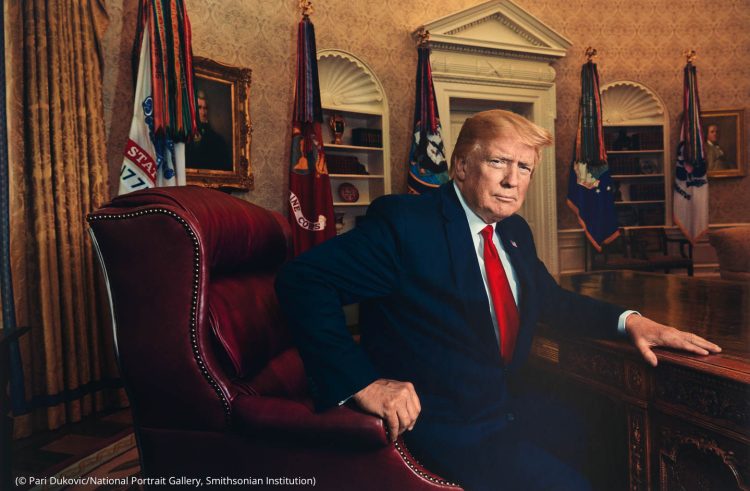 “President Donald J. Trump for Time Magazine in 2019” by Pari Dukovic, inkjet print, June 17, 2019 (printed 2020). National Portrait Gallery, Smithsonian Institution. Copyright 2019 Pari Dukovic.    President Donald J. Trump for Time Magazine in 2019